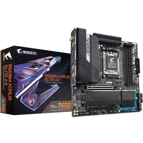 Материнская плата Gigabyte B650M GAMING X AX, Socket AM5, AMD B650, 4xDDR5-5200, HDMI+DP+DP, 1xPCI-Ex16, 1xPCI-Ex1, 4xSATA3(RAID 0/1/10), 2xM.2, 8 Ch Audio, 2.5GLan, WiFi, (4+4)xUSB2.0, (3+2)xUSB3.2, (1+1)xUSB3.2 Type-C™, 1xPS/2, mATX, RTL {}